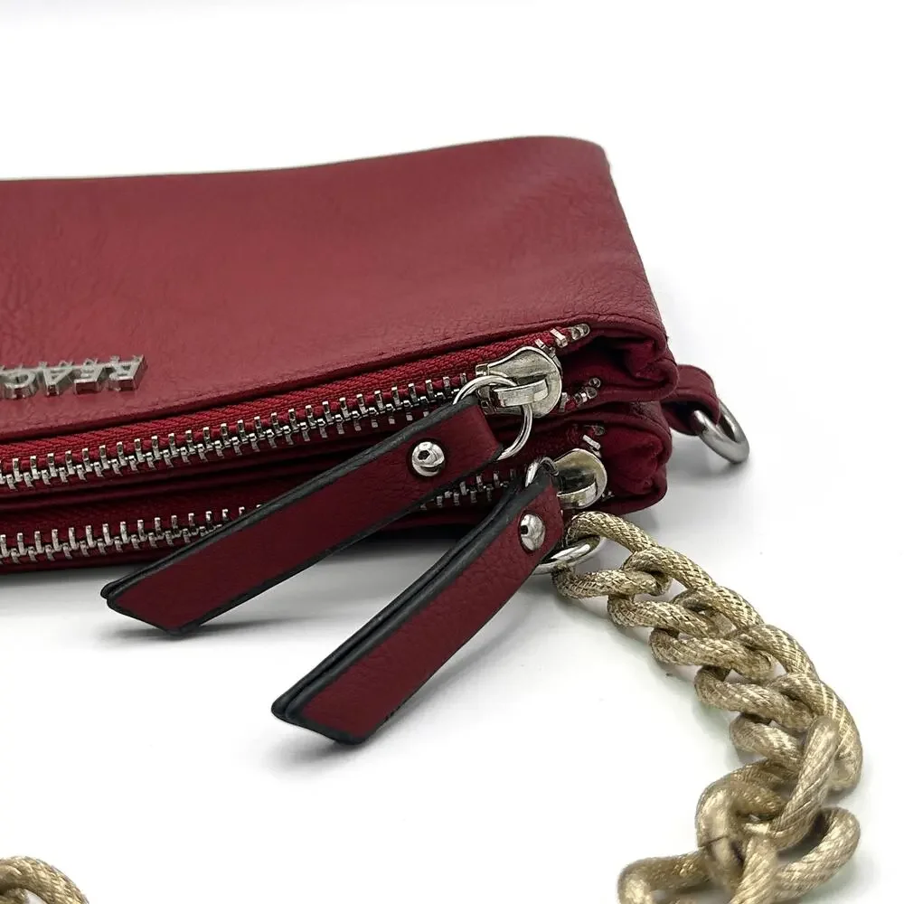 KENNETH COLE REACTION Pebbled Faux Leather Gold Chainlink Shoulder Bag (Red)